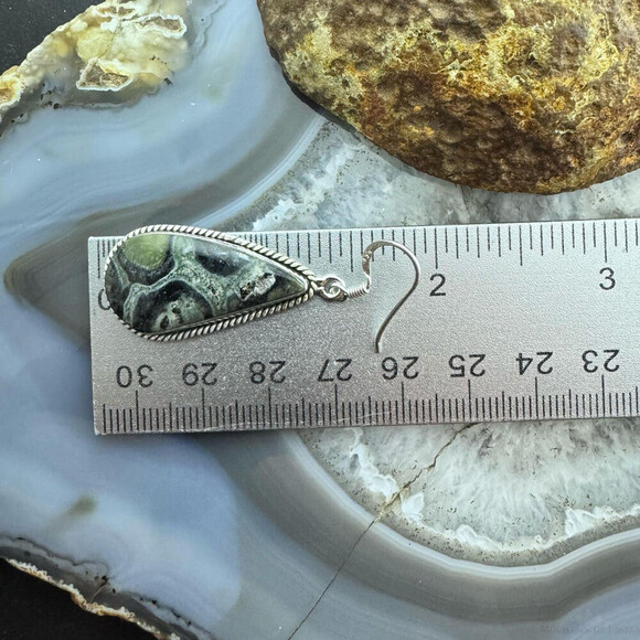 Sterling Southwestern Style Teardrop Kambaba Jasper Dangle Earrings For Women - Picture 10 of 10